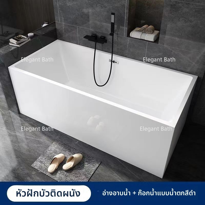 อ่างอาบน้ำอะคริลิกทรงสี่เหลี่ยมแบบตั้งพื้นสไตล์ญี่ปุ่น สำหรับใช้ในบ้าน แช่น้ำได้ลึก สไตล์โรงแรม ไร้รอยต่อ ขนาดเล็ก