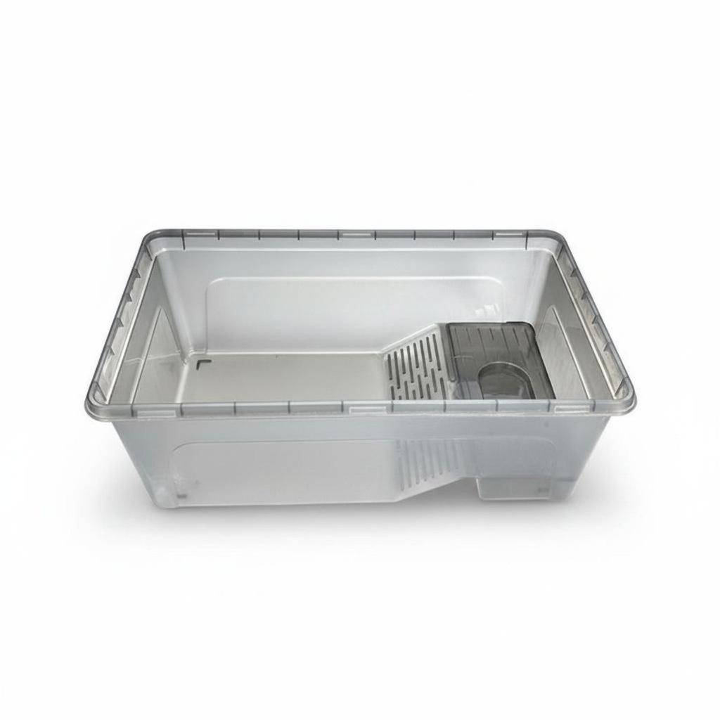 Non-Slip Ramp Turtle Enclosure พร้อม Basking Platform Easy Water Change Amphibian Terrarium วัสดุหนา