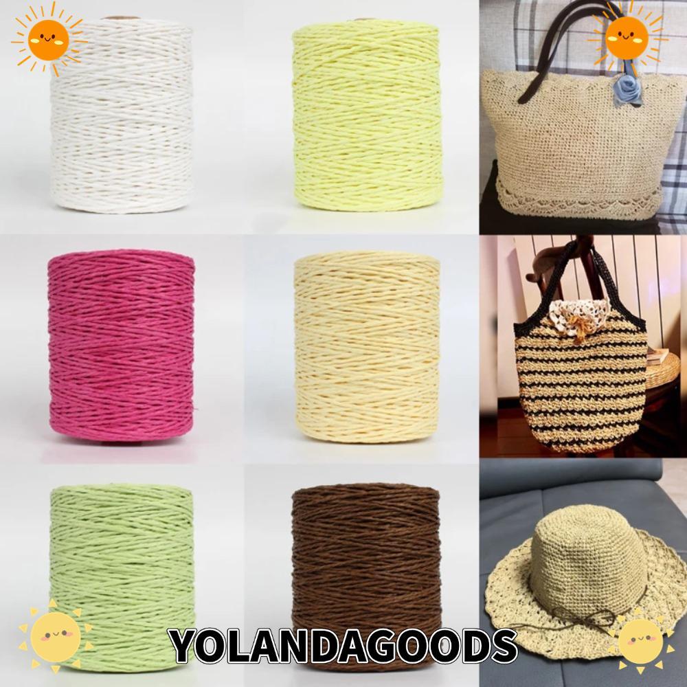 YOLANDAGOODS1 280-300m/ม้วน Raffia เส้นด้ายฟาง,มือถักธรรมชาติที่มีสีสันด้าย,ฤดูร้อน DIY ถักมือโครเชต์ HandBag