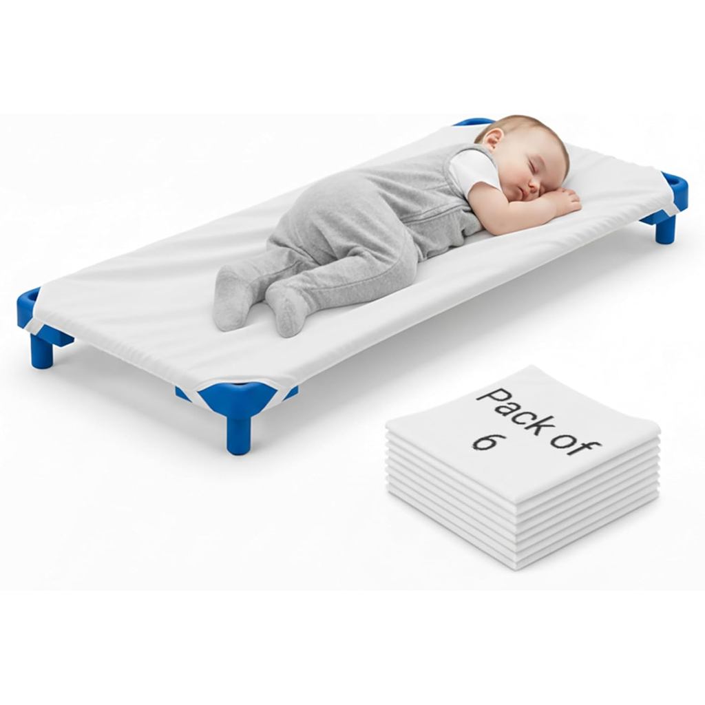 22" x 52" Daycare Cot แผ่นแพ็ค 6 ติดตั้งเด็กวัยหัดเดิน Nap Mat ครอบคลุมนุ่มไมโครไฟเบอร์ Poly-ผ้าฝ้าย