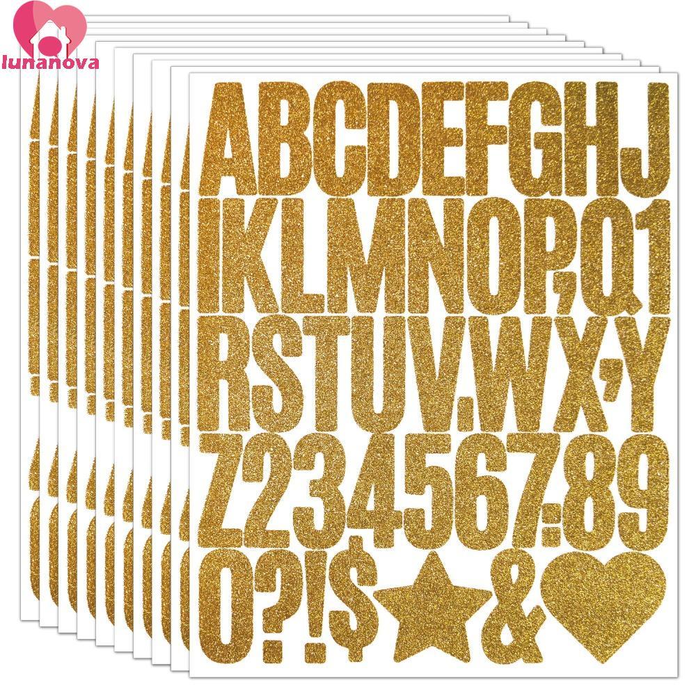 LUNANOVA 5 แผ่น Glitter Letter สติกเกอร์, 2/1.5 นิ้วประกายตัวอักษร Big Letter สติกเกอร์, Self กาว He