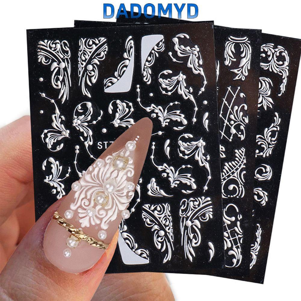 DADOMYD 5D อะคริลิคกาว Decals ดอกไม้นูน DIY เล็บลูกไม้สีขาว