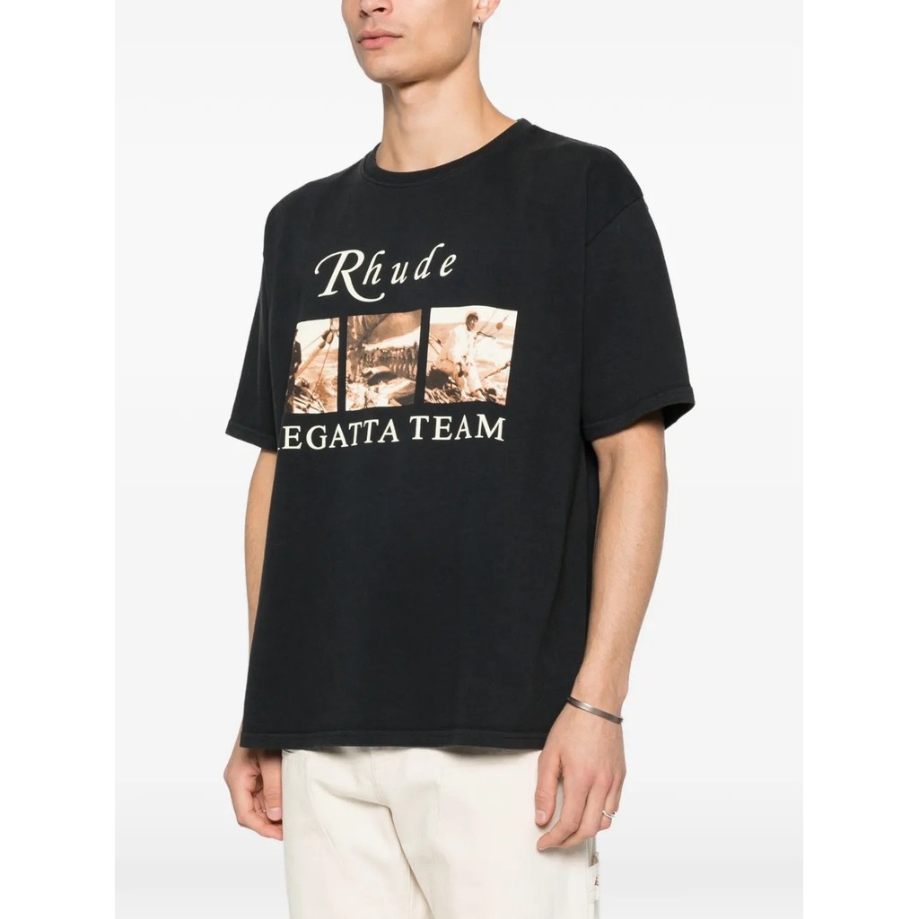 DNIF Rhude Summer New Arrival: Retro Nautical Print Short Sleeve Shirt T Black unisex high street lo