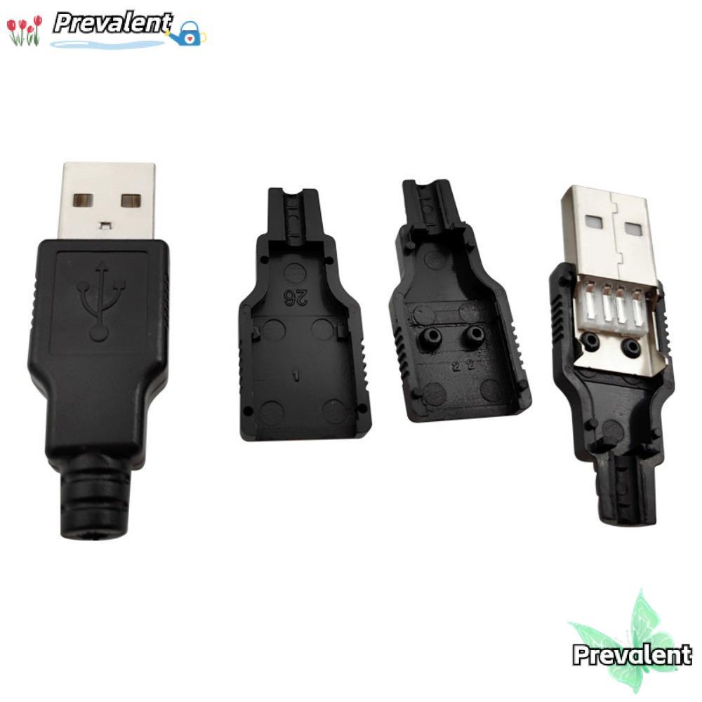 PREVALENT ซ็อกเก็ต USB ตัวผู้, ปลั๊ก USB Type A สีดํา, ขั้วต่อ USB พร้อมขั้วต่อ DIY พลาสติก 4 พิน
