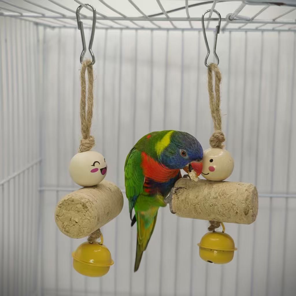 Parrot CAGE แขวนของเล่น Bird Chew Foraging ของเล่นไม้ธรรมชาติสีสันกรงจี้ของเล่นสําหรับ Parakeet Cockatiel Lovebird Anti-Boredom