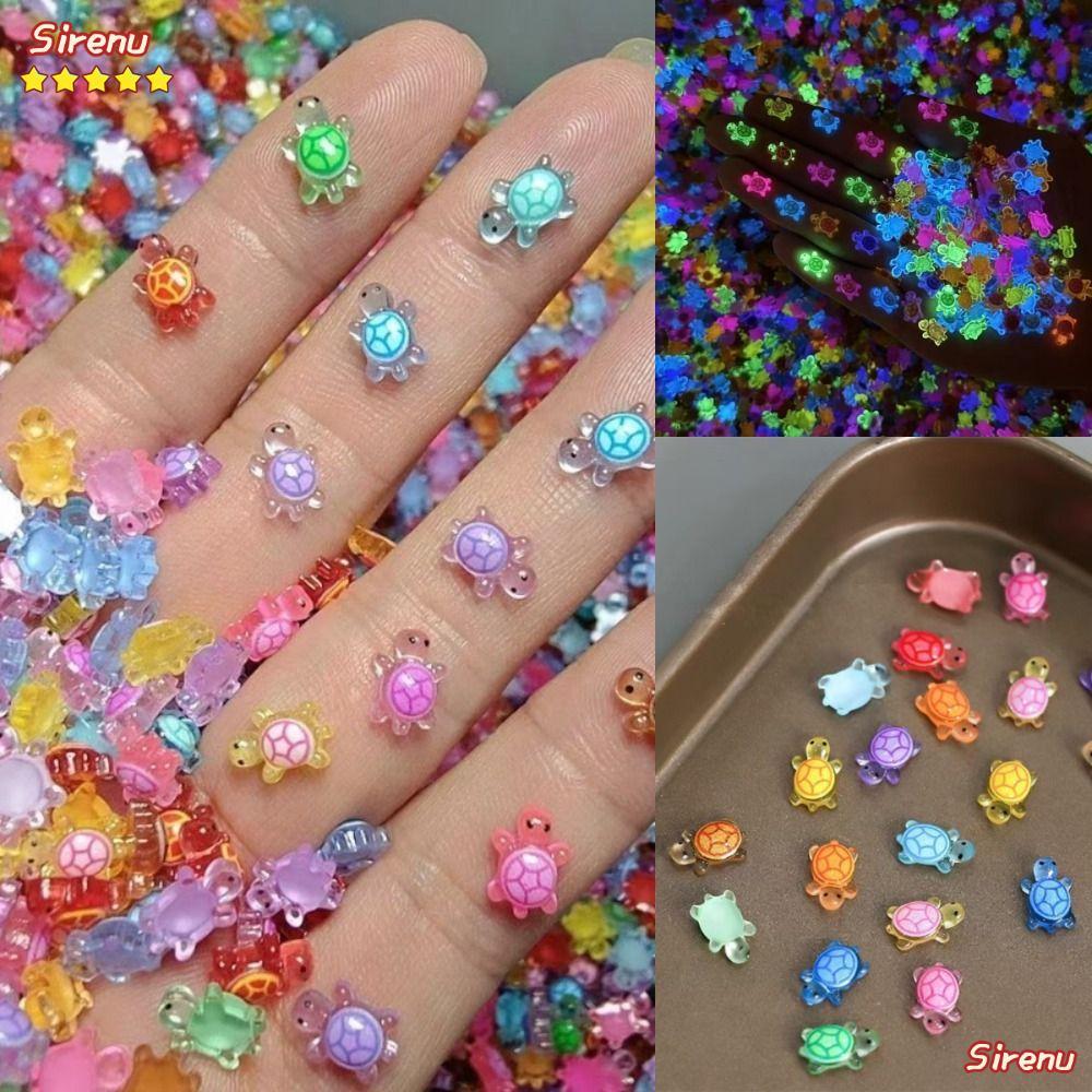 ไซเรนUZV 100 ชิ้นเต่าเรืองแสง, DIY Dopamine สีมินิเรซิ่นสัตว์, การ์ตูน Night Glow Miniature Figurines ตกแต่งสวนนางฟ้า