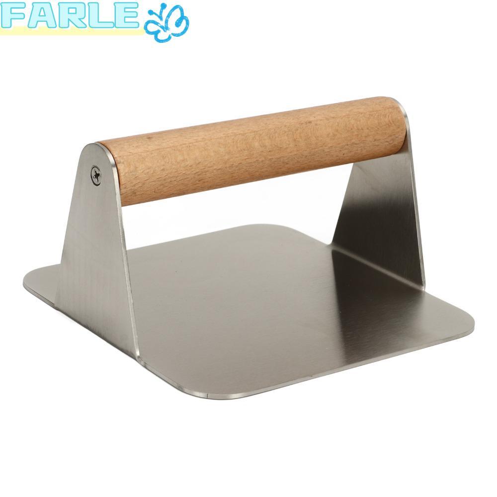 FARL Burger Press, Ergonomic พร้อมด้ามไม้ Burger Smasher, สแตนเลสทนทาน Square Cutlet Press ใช้ในครัว