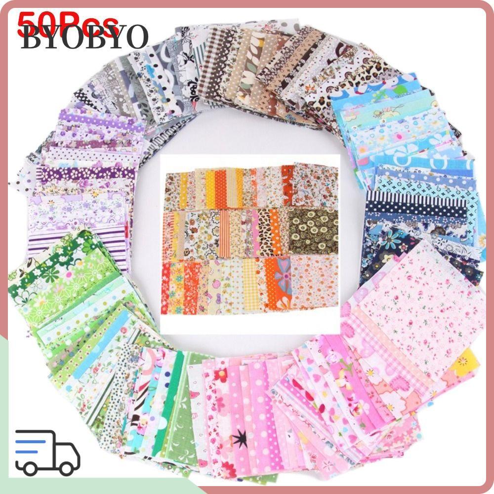 BYOBYO 50 ชิ้นผ้าฝ้ายผ้า, 10x10 ซม.เย็บวัสดุ Square Patchwork, ผสมสไตล์ DIY Quilting ผ้า Bundles สําหรับ DIY เย็บและหัตถกรรมทํา