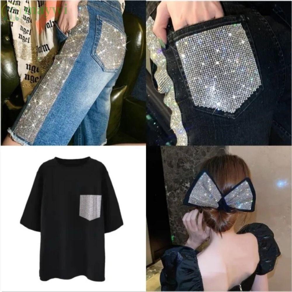 MAYWI แผ่นแปะคริสตัล DIY ตกแต่งกระเป๋าเสื้อผ้า Rhinestone พร้อมกาวร้อน เก๋หรู