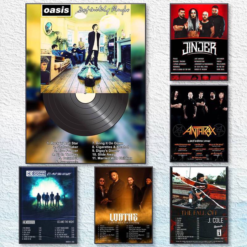 กันน้ํา Frameless Classic Rock อัลบั้มผ้าใบ Wall Art Oasis Jinjer Anthrax Band โปสเตอร์ตกแต่ง