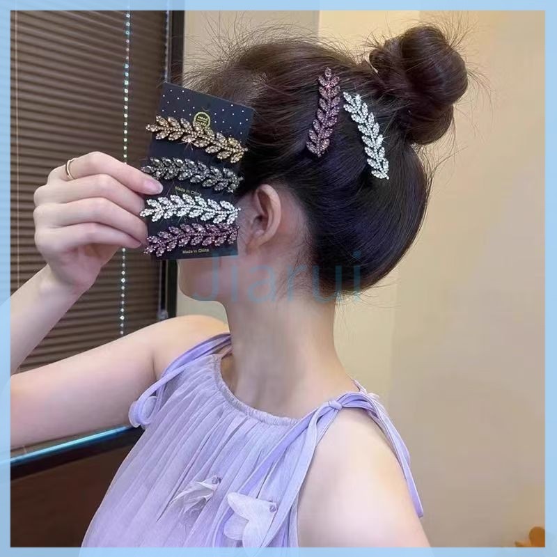 JiaRui กิ๊บติดผมหูข้าวสาลีคุณภาพสูงสไตล์เกาหลี rhinestone กิ๊บติดผมเรียบหรู