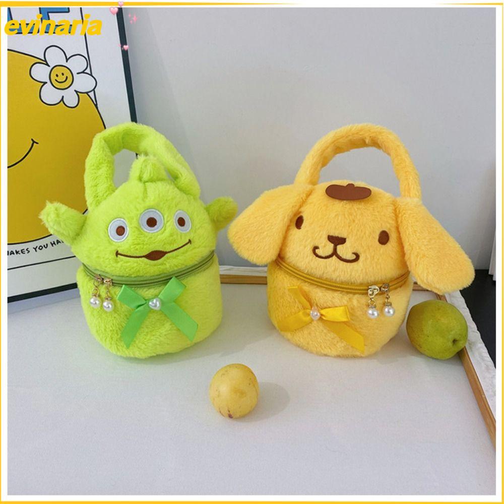 EVINARIA กระเป๋าถือตุ๊กตาการ์ตูน Kuromi นุ่มและน่ารัก ความจุมาก เหมาะสำหรับเก็บของใช้ส่วนตัว