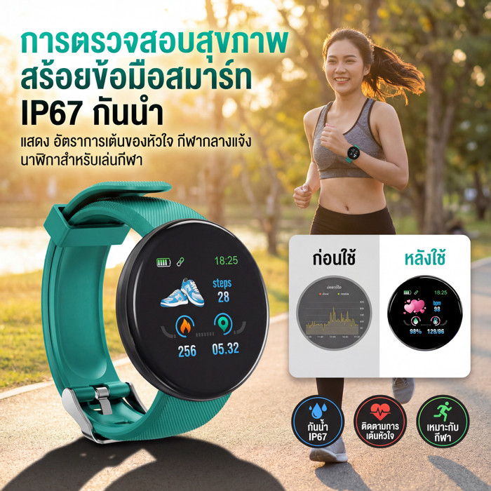 การตรวจสอบสุขภาพ สร้อยข้อมือสมาร์ท แสดง อัตราการเต้นของหัวใจ กีฬากลางแจ้ง d18s ติดตามอัตราการเต้นของหัวใจและความดันโลหิต นาฬิกาสำหรับเล่นกีฬา