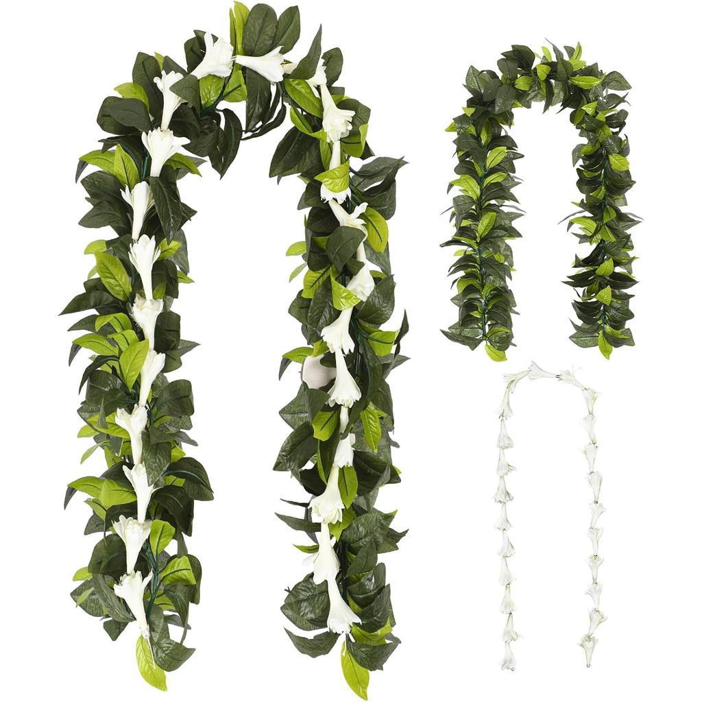 2 แพ็คฮาวาย Luau Maile และ White Tuberose Lei สําเร็จการศึกษาประดิษฐ์ Lei Leaf ดอกไม้สร้อยคอสําหรับง