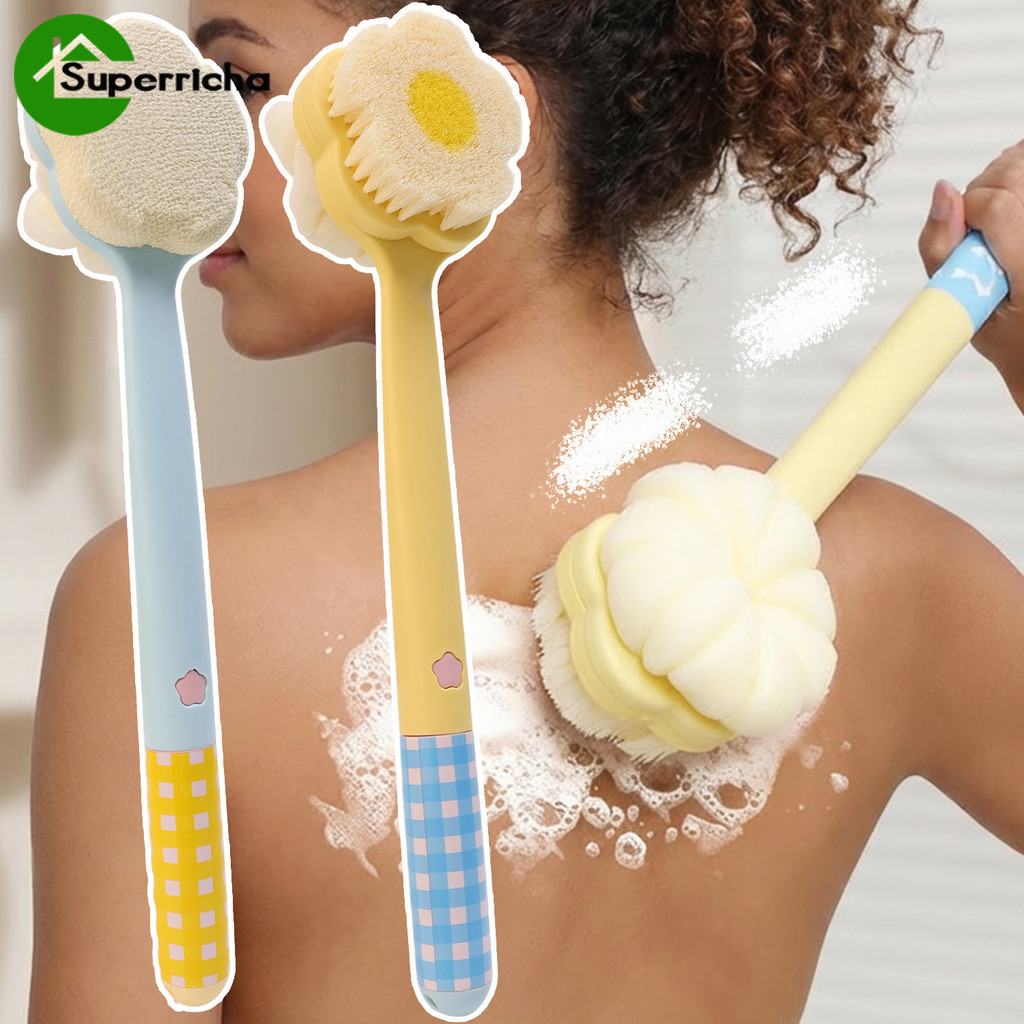 [H&L]แปรงอาบน้ําหลังพร้อมที่จับขยาย | เครื่องขัดผิวสองด้าน 3-in-1 สําหรับสปาขัดผิวและ Rich Lather, ว