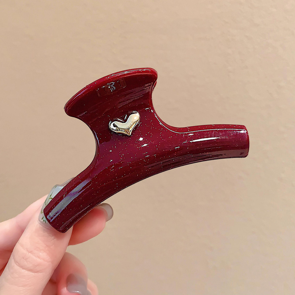 กิ๊บติดผมสีแดงแบบเรียบง่ายคลิปฉลามหัวใจสําหรับผู้หญิง - รูปที่ 2