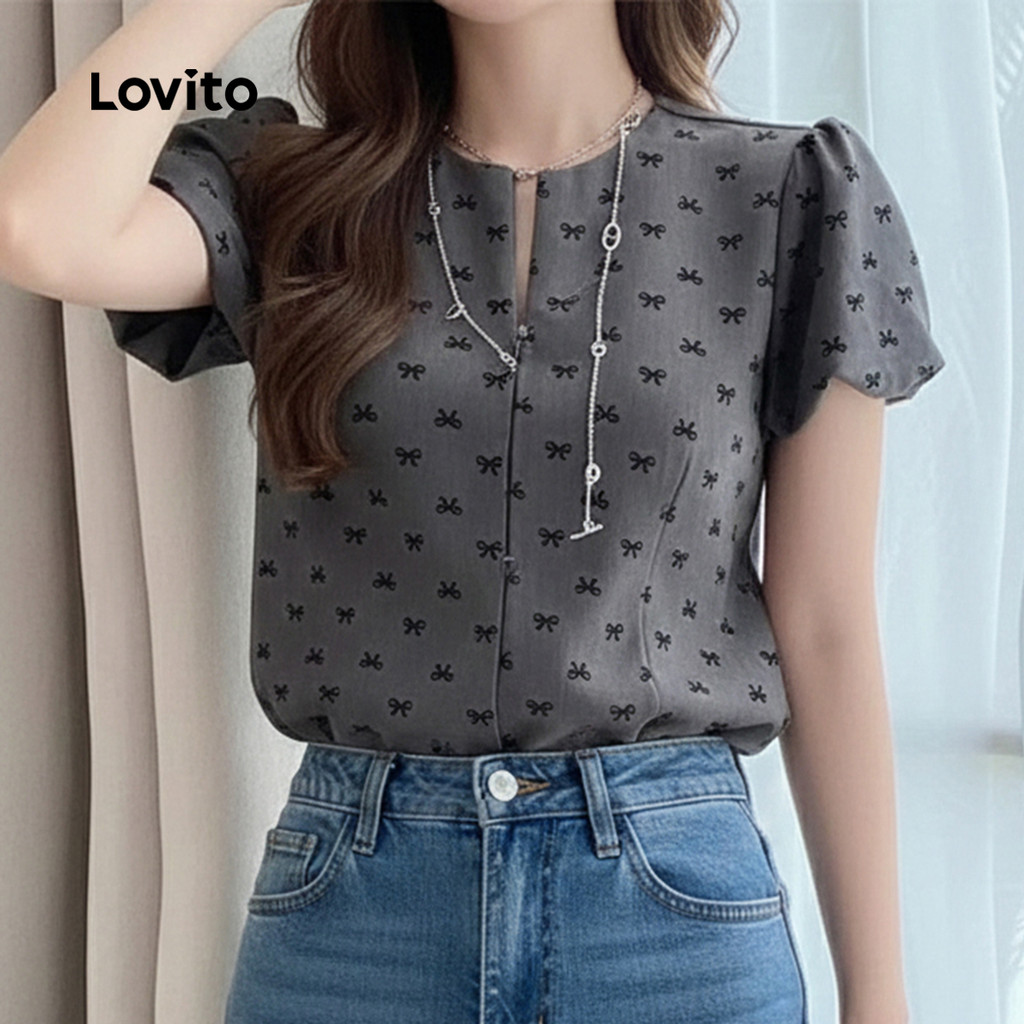 Lovito เสื้อเชิ้ตผู้หญิงสีเทาพลีทสําหรับฤดูใบไม้ผลิฤดูร้อน L171ED318 - รูปที่ 2