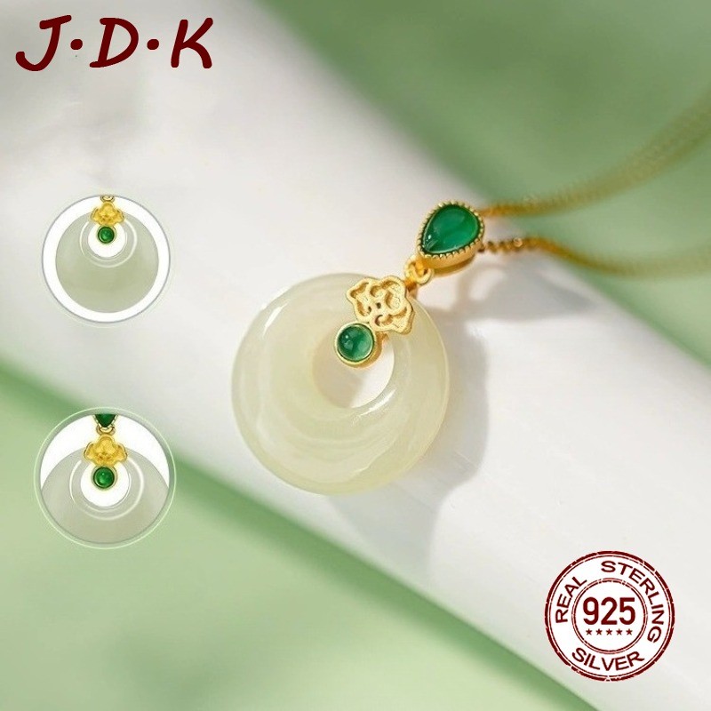 JDK 18K Gold Hetian จี้หยกสร้อยคอของขวัญวันแม่ใหม่สําหรับผู้หญิง