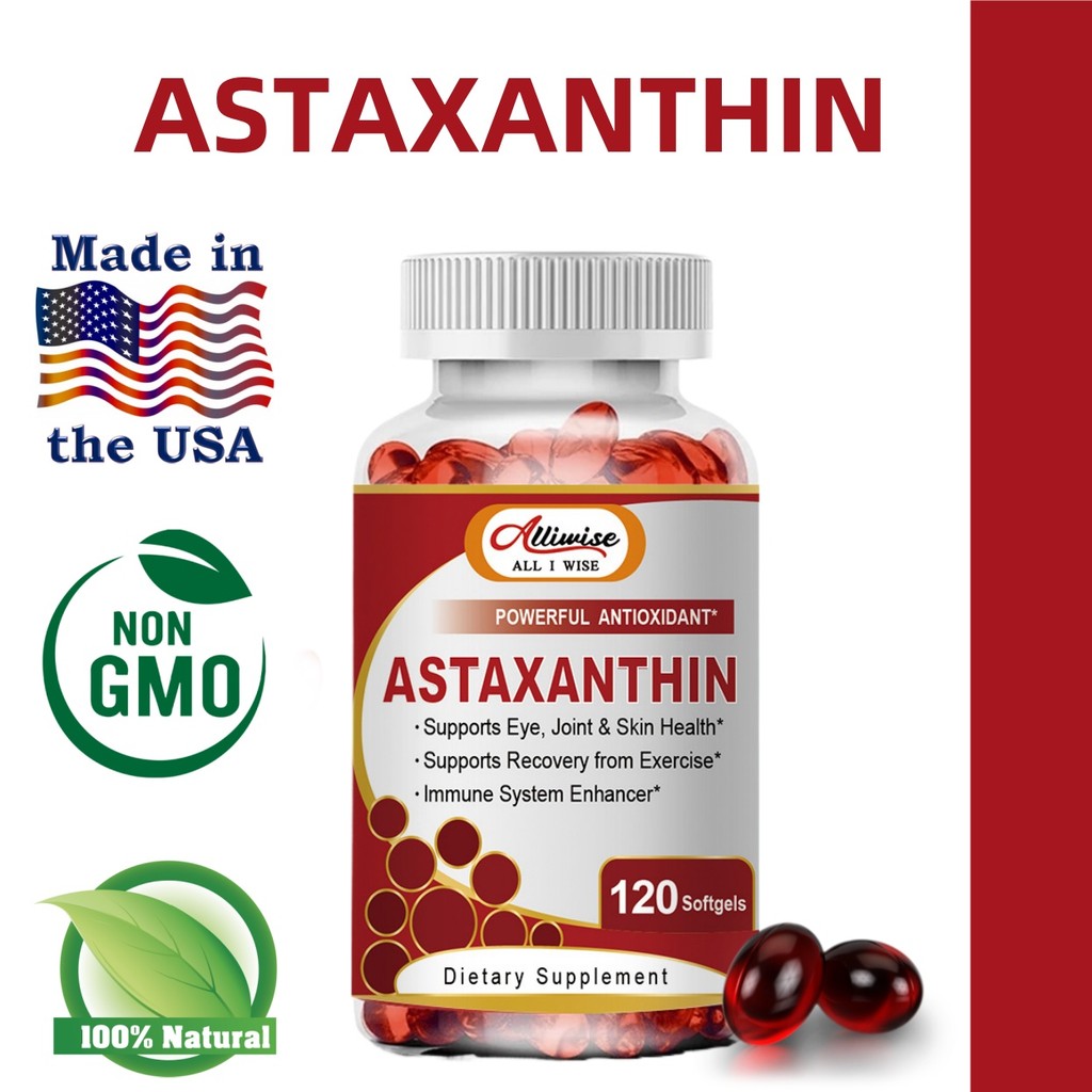 Alliwise Astaxanthin 10mg Supplement ช่วยบำรุงผิวพรรณและดวงตา บรรเทาอาการปวดข้อ และส่งเสริมสุขภาพที่ดีในวัยสูงอายุ