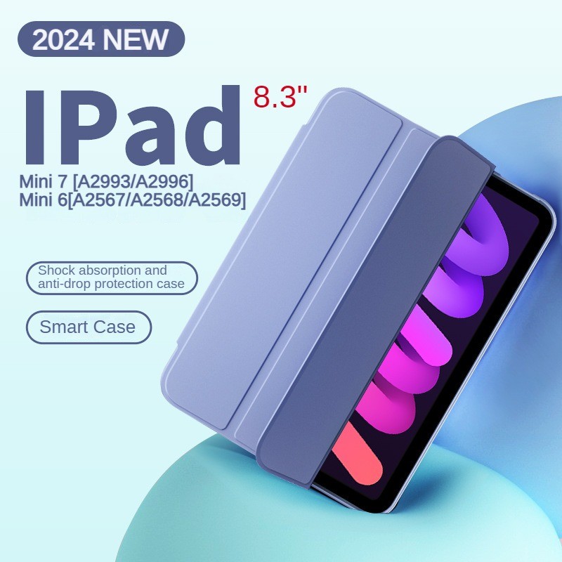 กรณีสมาร์ทสําหรับ Apple iPad Mini 7 8.3 นิ้ว 2024 A2993 A2996 แม่เหล็กพับ PU ขาตั้งแท็บเล็ตสําหรับ i
