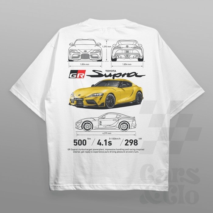 รถยนต์และโคลน - Regular Fit White - เสื้อยืด Toyota GR Supra MK5 - GR Supra Yellow, SS-5XL