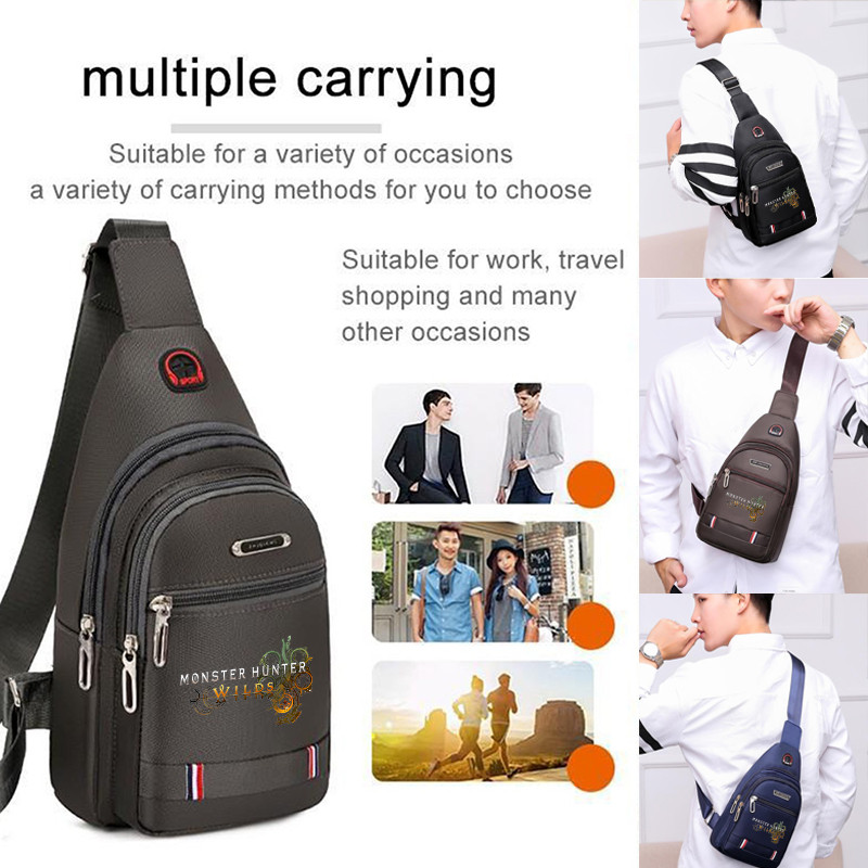 Monster Hunter Wilds การออกแบบเกมหน้าอกกระเป๋าสะพายผู้ชายผ้าใบกันน้ํา Fanny Pack street แฟชั่นคุณภาพสูงสายรัดปรับได้สําหรับแฟนเกม RPG กระเป๋าสะพายข้าง - รูปที่ 5