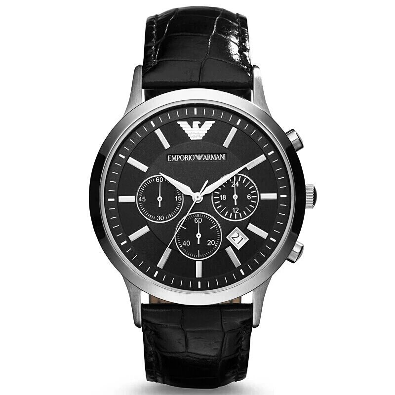 Armani (Emporio Armani) นาฬิกาผู้ชายแฟชั่นเรียบง่ายนาฬิกาอเมริกันยุโรปส่องแสงสามตาโครโนกราฟนาฬิกาผู้