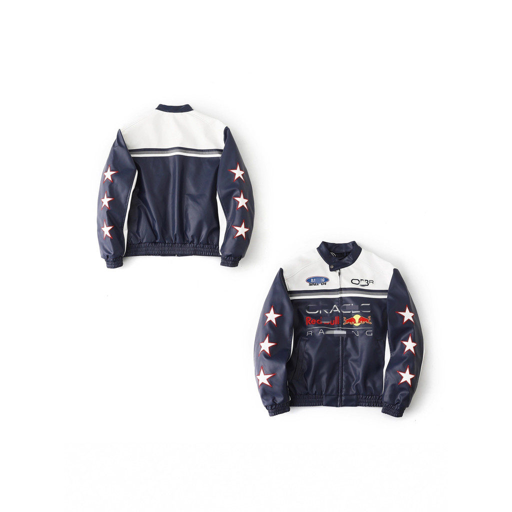 5OE1 Hollis x Red Bull Collaboration Racing Baseball Jacket Embroidery pu Leather Sleeve Patchwork C
