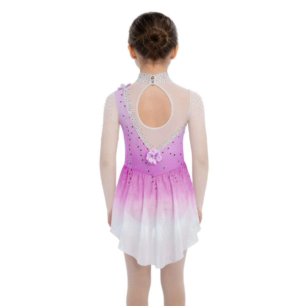 Yeahdor เด็กสาวรูปสเก็ตเครื่องแต่งกายจําลองคอ Cutout กลับ Sheer ตาข่าย Patchwork แขนยาว 3D ดอกไม้ Rhinestones Gradient สีเต้นรําชุด ราคา ถูกที่สุด ดีลบีเคเค แกลเลอรีภาพที่ 6