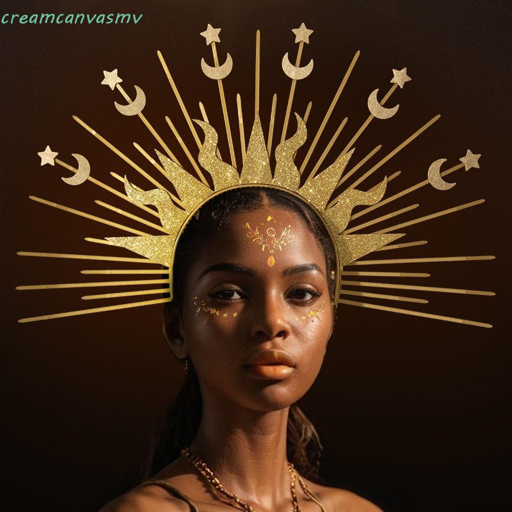 ROVER Halo Headband แถบคาดศีรษะสำหรับ Cosplay แบบ Vintage Gold พร้อมดาวพระอาทิตย์ แฟชั่นสำหรับวันฮาโ
