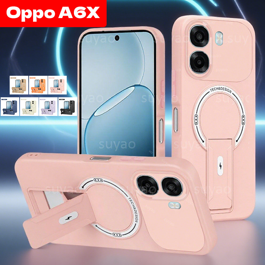 สําหรับOppo A6X 4G 5G 2025 สีลูกกวาดคาร์บอนไฟเบอร์ผู้ถือแม่เหล็กเคสโทรศัพท์ปลอกOppoA6X A6 Xเกราะกันกระแทกป้องกันปกหลัง