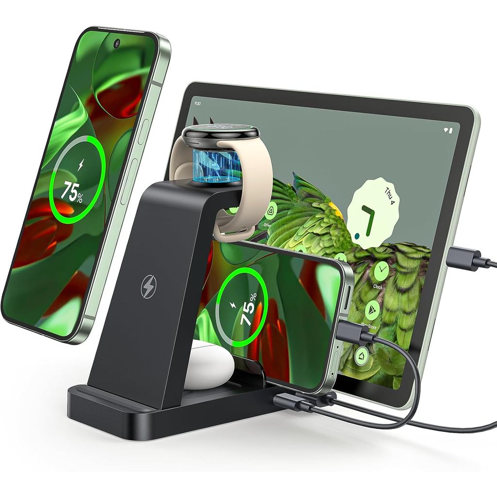 5 in 1 Wireless Charger Station สําหรับ Google Pixel Watch 3/2, Fast Charging Dock สําหรับหลายอุปกรณ
