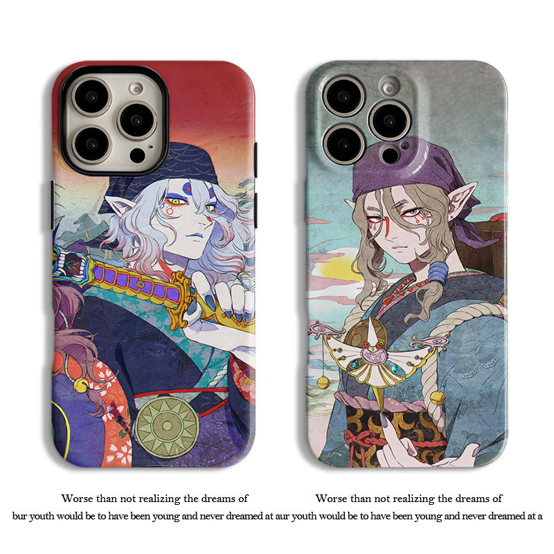 อะนิเมะแมวแปลกยาขายเคสโทรศัพท์ญี่ปุ่น Ukiyo-e ฟิล์ม Two-in-One เหมาะสําหรับ iphone17/14 Apple 16prom