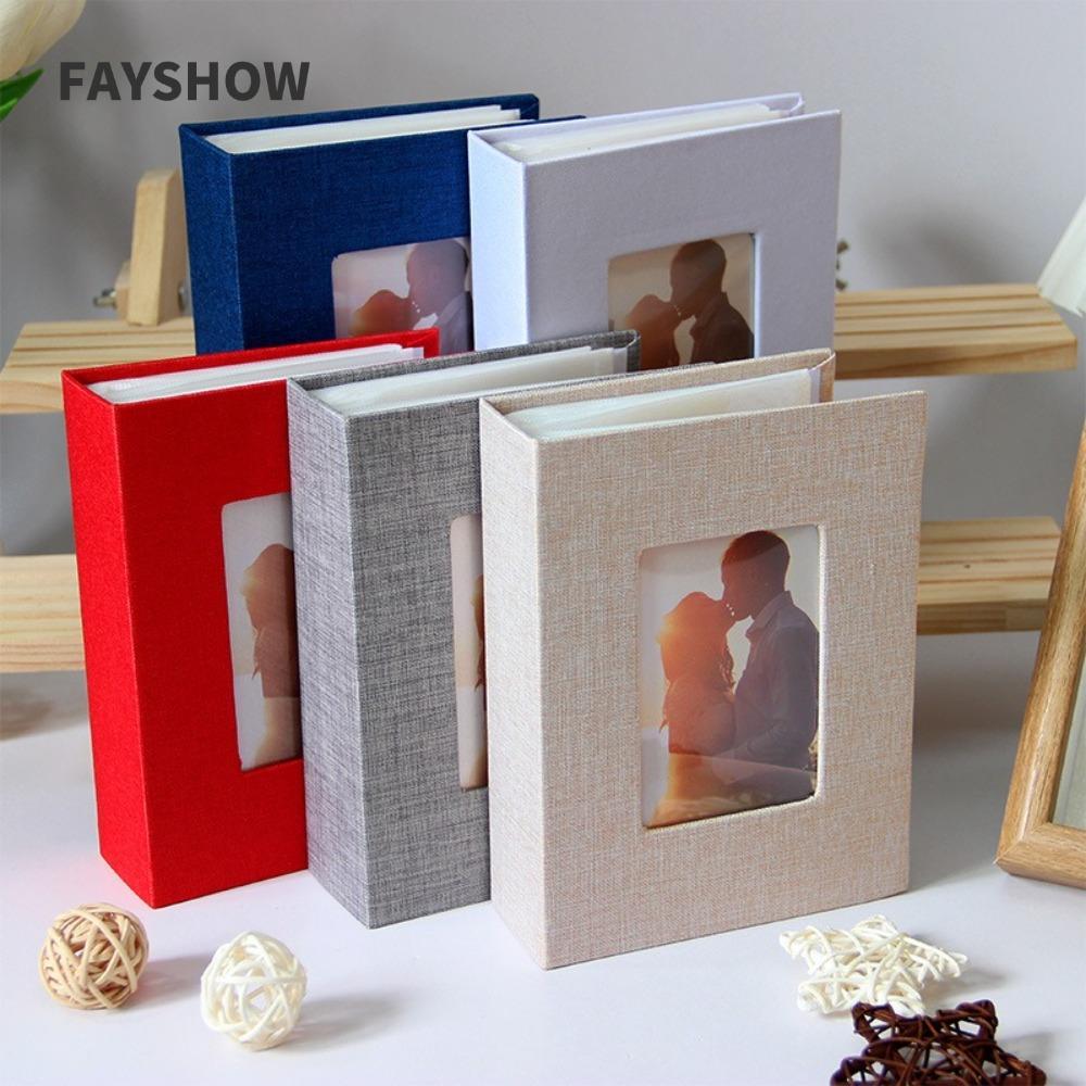 FAYSHOWTH อัลบั้มสมุดภาพขนาดเล็ก, 100 กระเป๋า DIY Writable Photo Album, มัลติฟังก์ชั่น 4x6 รูปถ่ายผ้าลินินปกเก็บภาพเด็ก Growth