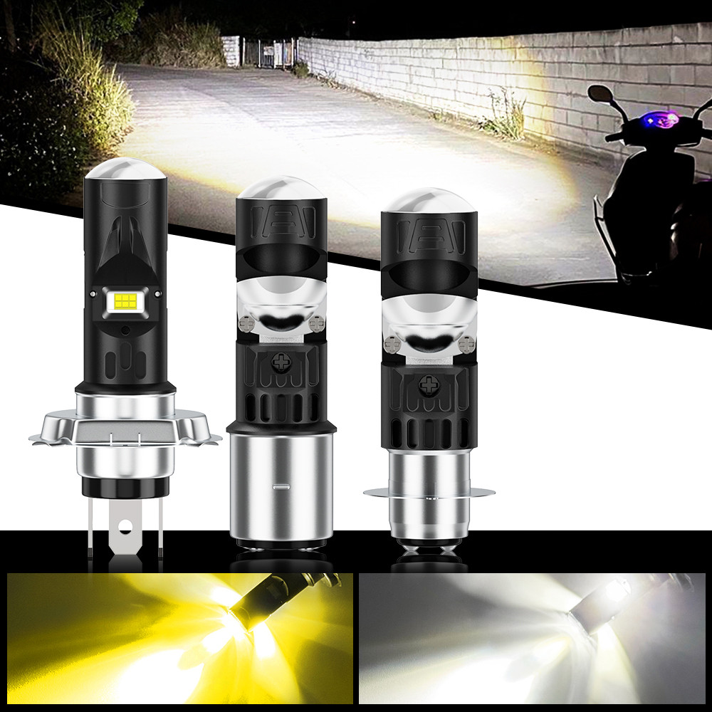 1PC 12 LED P15D T19 BA20D H4 H6 ไฟหน้ารถจักรยานยนต์หลอดไฟสีขาวสีเหลืองพร้อมเลนส์สูงต่ํา Beam 12-24 V 6000 K สําหรับสกู๊ตเตอร์รถสามล้ออุปกรณ์เสริม