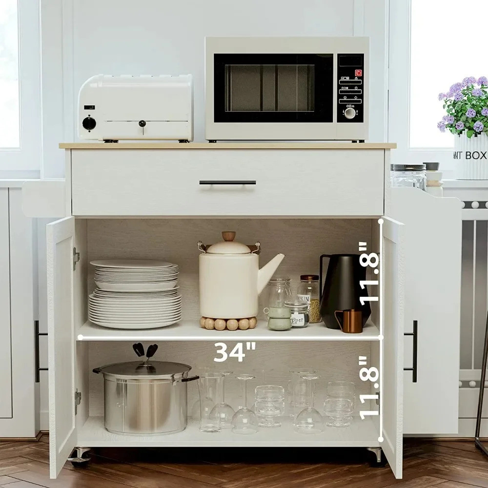 Rolling Kitchen Island พร้อมที่เก็บ, พร้อมตู้เก็บของ, ลิ้นชัก, ชั้นวางเครื่องเทศ, ชั้นวางผ้าเช็ดตัว,