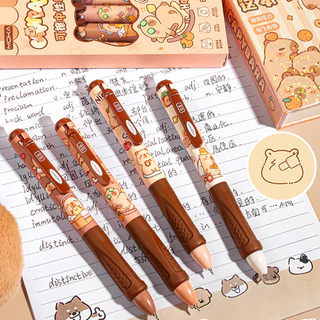 ปากกาเจลลบได้ลายการ์ตูนน่ารักสำหรับนักเรียน หมึกสีน้ำเงิน แห้งเร็ว จับถนัดมือ 4 ด้าม/ชุด
