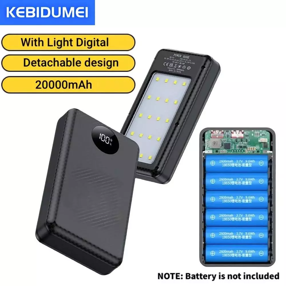 6*18650 Power Bank กล่องแบตเตอรี่แบบพกพา 37.5W Dual USB Type C ชาร์จเชลล์ทํางานสมาร์ทโฟนทั้งหมด 18650 แบตเตอรี่กรณี DIY thumbnail 3