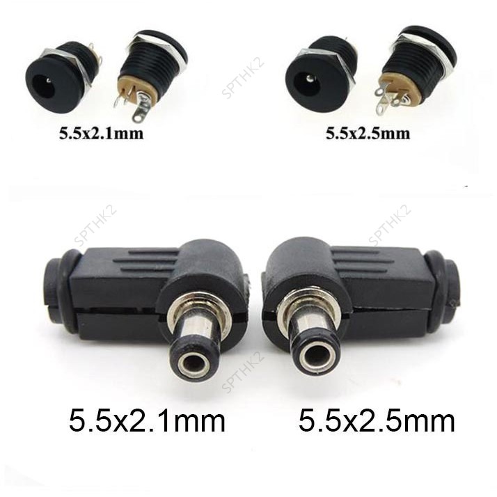 5.5 x 2.1 มม.DC Power ชายหญิงซ็อกเก็ต DC ชายปลั๊กเชื่อมต่อแผงติดตั้งมุมขวา 90 องศา 5.5x2.5 มม.THK2