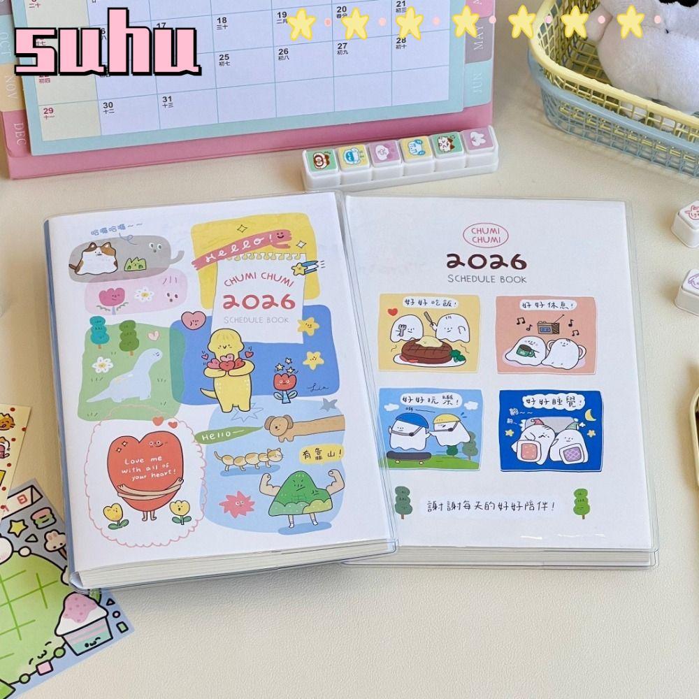 สมุดบันทึกนักเรียน SUHUHD พร้อมปฏิทินที่จะทํารายการ 2026 Planner การ์ตูน B6 Daily Planner สํานักงานโ