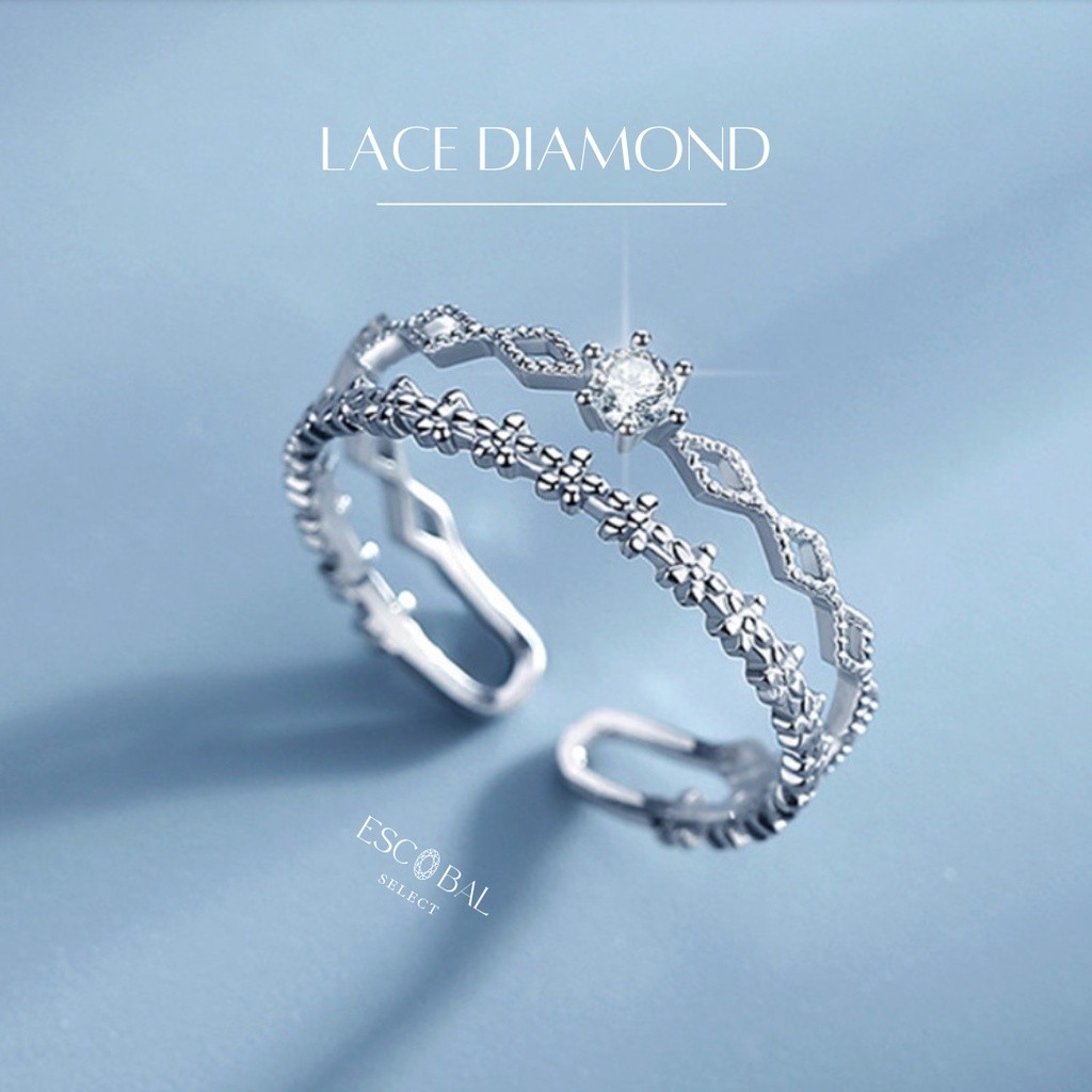 ESCOBAL✨แหวนเงินแท้ Lace Diamond ฝังเพชร Moissanite สไตล์ใหม่ แหวนดีไซน์สวย แฟชั่นสุดชิค วาเลนไทน์ J031