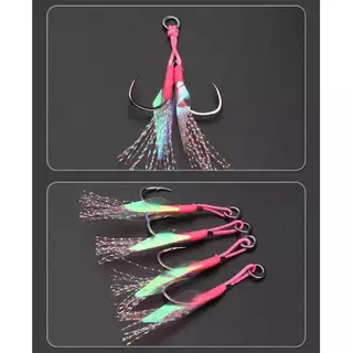 A&D เบ็ดไมโครจิ๊ก Handmade เบ็ดจิ๊กมัดพู่แฟลชสะท้อนแสง Micro Jigging Assist Hooks With Flash Glow Thread