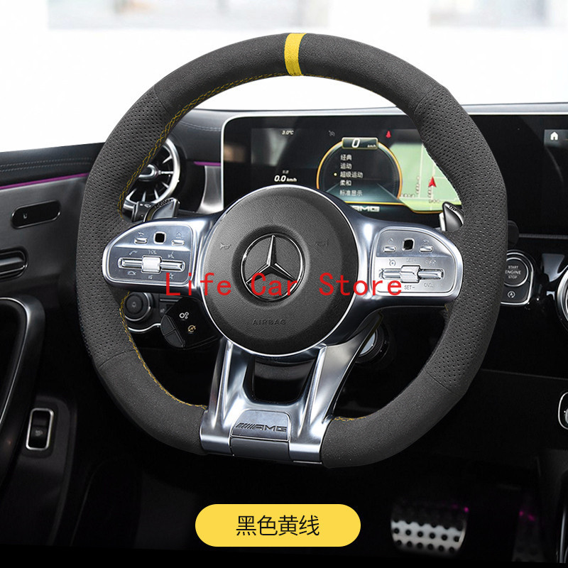 สําหรับ Benz A35 C43 E53 S63 GLE G63 AMG พวงมาลัย DIY มือเย็บ Top Alcantara Suede รถอุปกรณ์เสริม