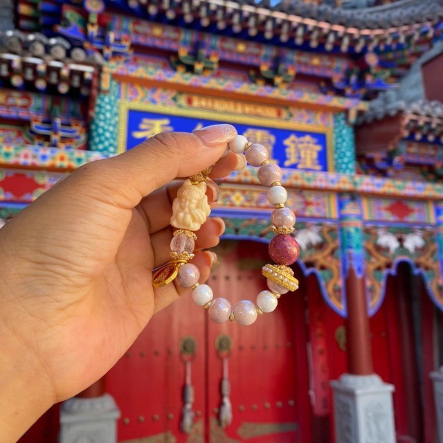 สร้อยข้อมือ Putuoyonghe สตรี ลายดอกพีชและจิ้งจากเก้าหาง สีเทาเคลือบทอง