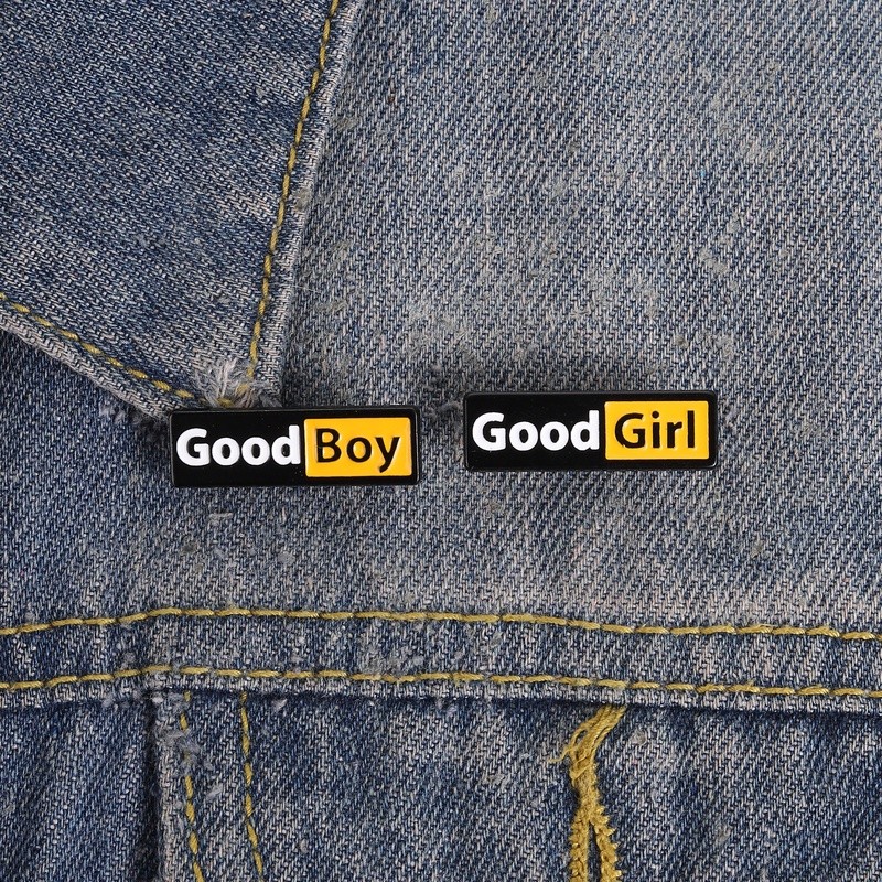 เข็มกลัดเคลือบท์Good Boy Good Girl - อุปกรณ์เสริมแฟชัน สำหรับเสื้อผ้าและกระเป๋า เป็นของขวัญสำหรับคู่รัก