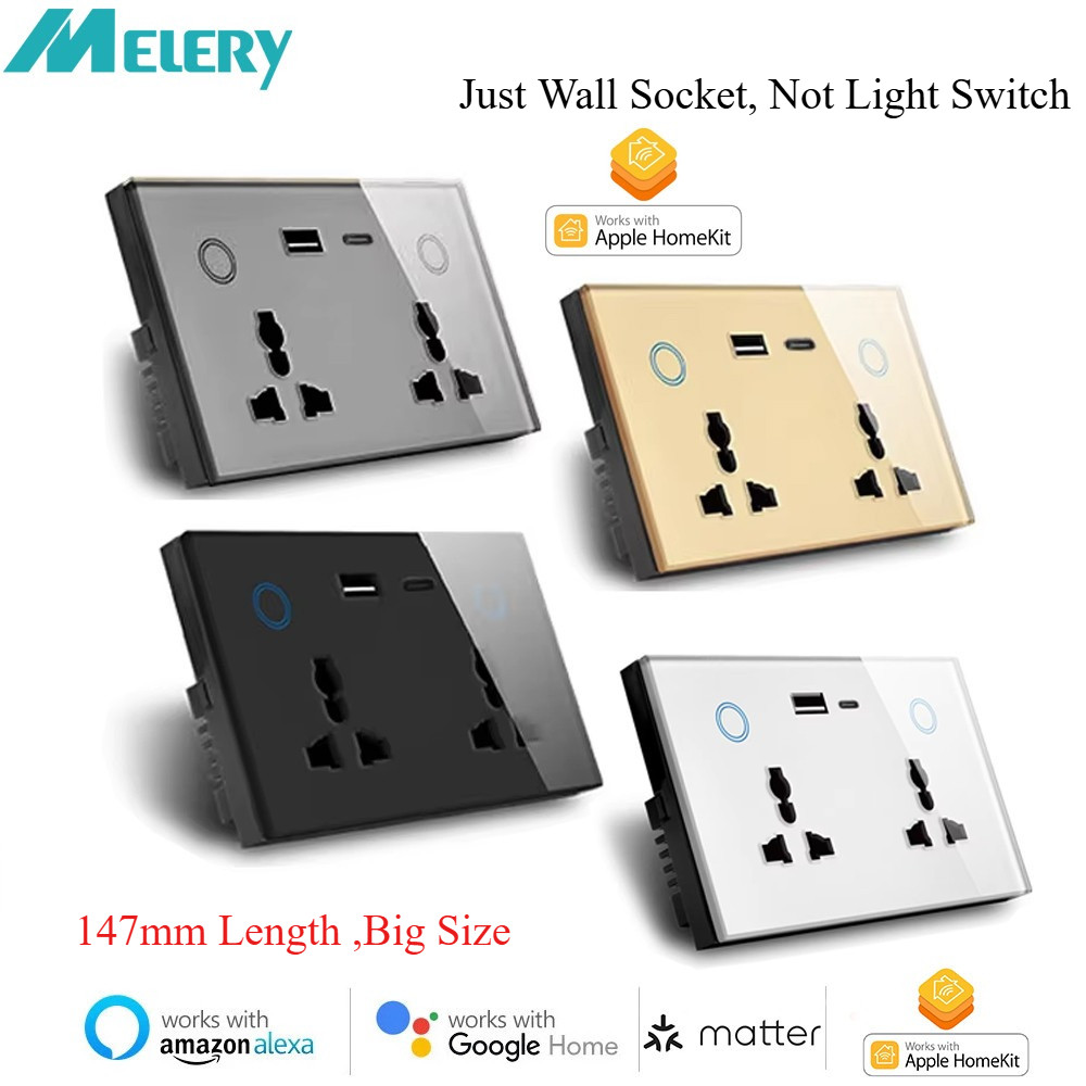 Melery Matter Thread Smart Wall Socket กระจกนิรภัย USB Type-c Fast Charge Port 20W โดย Homekit Alexa Google Home SmartThings – โปรปัง