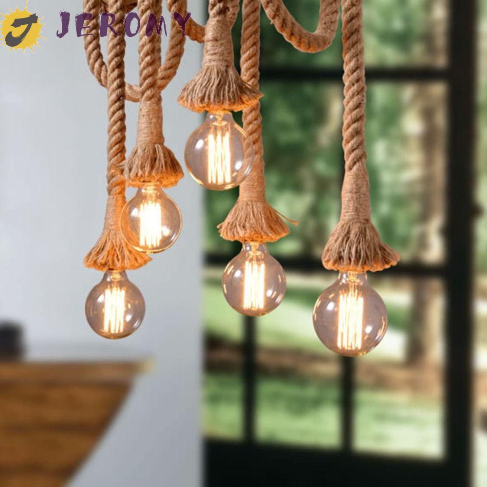 โคมไฟเชือก JEROMY, โคมระย้าหลอดไฟ Vintage Edison ทนทาน, วัสดุเชือกตกแต่งแสง Creative Edison Bulb โคม