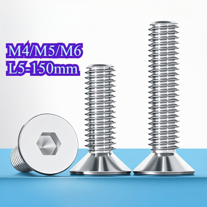 น็อต สกรูหัวจมหกเหลี่ยม DIN7991 หัวแบน สแตนเลส 304 เกลียวมิล M4 M5 M6 ยาว 5-150 มม.【WY1】