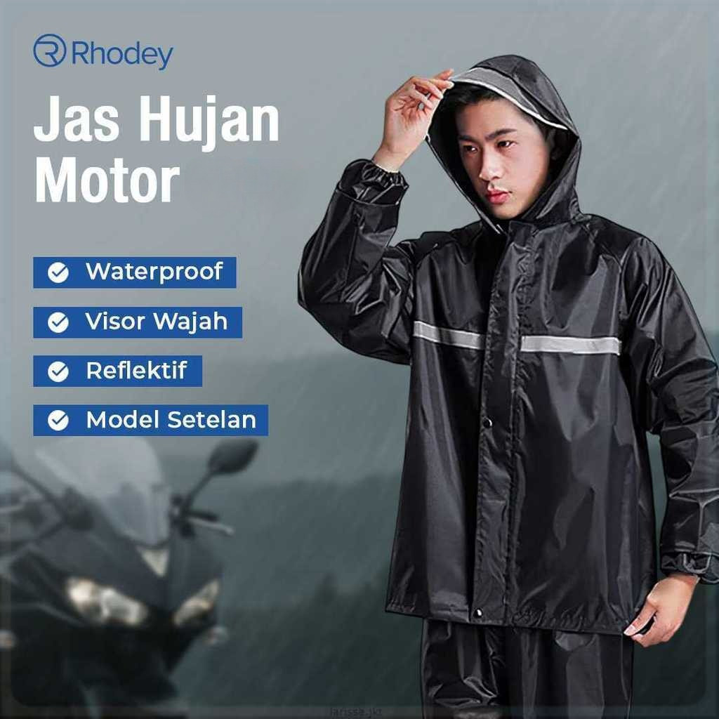 Rhodey Pole เสื้อกันฝนมอเตอร์ไซค์ ชุดเสื้อกันฝนแถบสะท้อนแสงพร้อมหมวก - T1