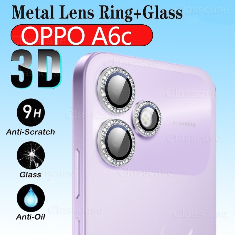 [คลังสินค้าพร้อม]เลนส์กล้องโลหะสําหรับOPPO A6c A6 c OPPOA6c 4G 5G 2026 9H HDอลูมิเนียมโลหะผสมGlitter Diamondกล้องเลนส์ป้องกันฟิล์ม